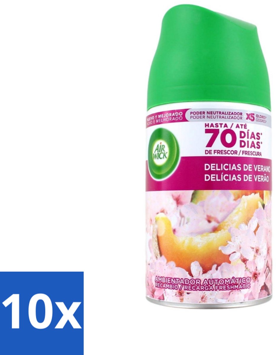10 x Air Wick - Luchtverfrisser Navulling - Zalige Zomer - Automatische Spray - 250 ml - Zalige Zomer - Geurverspreider - Automatische Geur - Geurverwijdering - Geurintensiteit