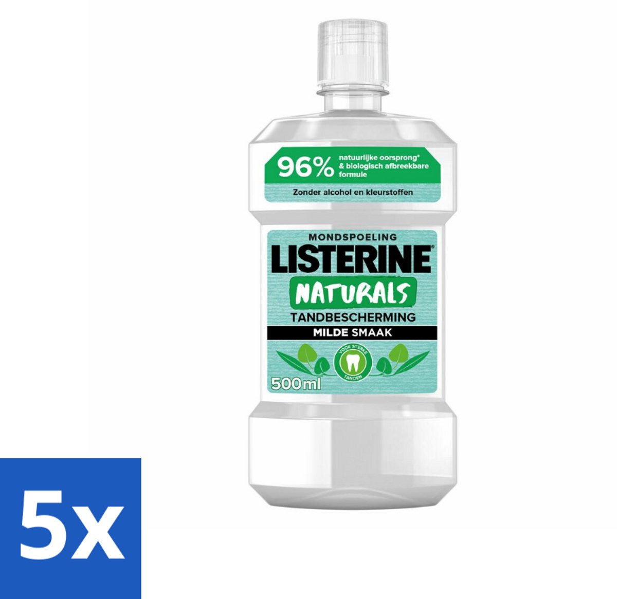 5 x Listerine Naturals Mondwater Tandbescherming 500 ml - Mondspoeling - Mondwater - Tandbescherming - Natuurlijk Mondwater - Tandgezondheid