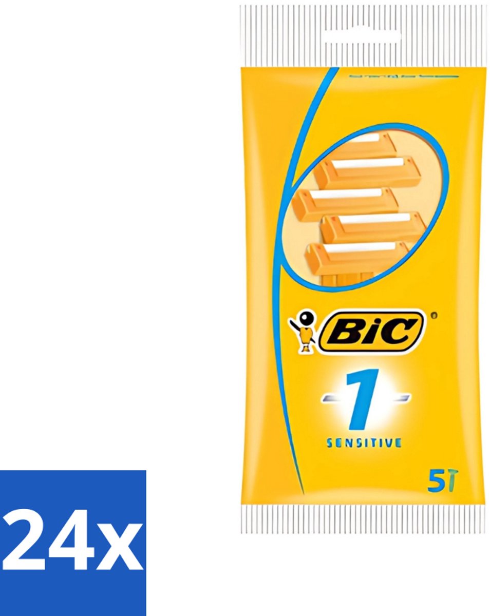 24 x Bic - Scheermesjes - Sensitive - Enkel Mesje - Wegwerpmesjes - 5 Scheermesjes - Scheermesje - Gevoelige Huid - Wegwerpscheermesje - Roestvrij Staal - Polymerische Bekleding