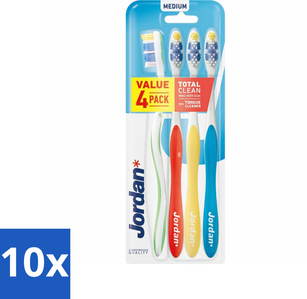 Jordan Tandenborstel Total Clean Medium 4-pack 4 stuks per verpakking - Bulkverpakking - 10 stuks