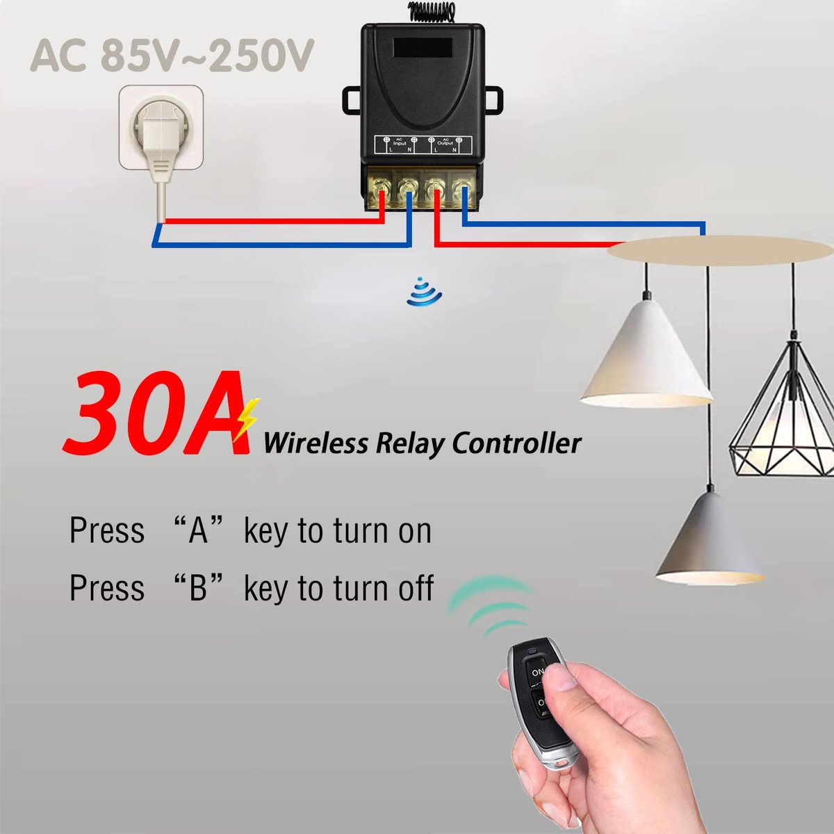 DieseRC 433Mhz Universele Draadloze Afstandsbediening Schakelaar, AC 220V/240V/110V 30A Relais RF Schakelaar voor - ShopVlot