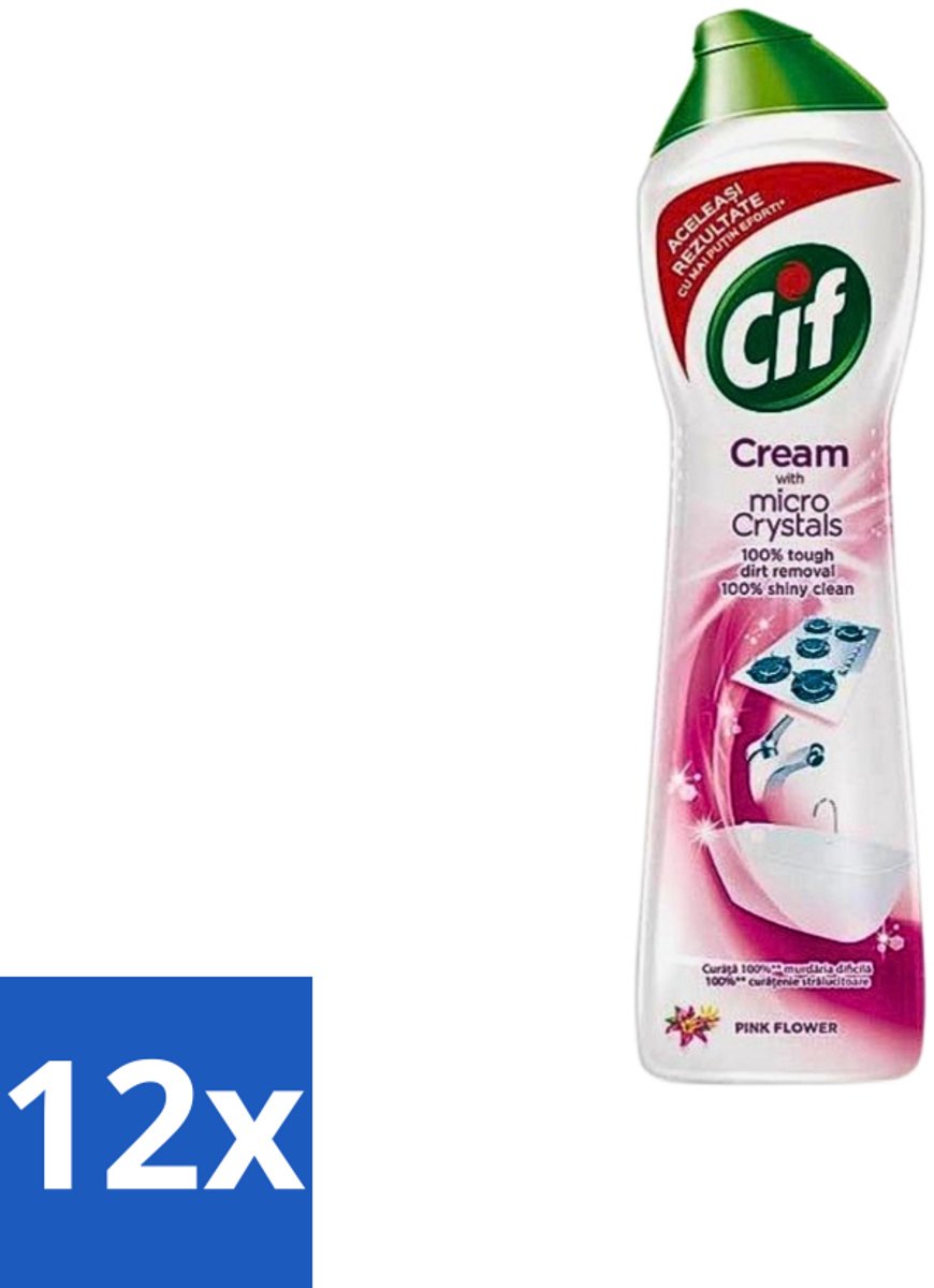 12 x Cif - Badkamer & Keuken - Schuurmiddel - Cream Pink Flower - 500ml - Cif Schuurmiddel - Schuurmiddel - Reinigingsmiddel - Vuil Verwijderen - Vet Verwijderen