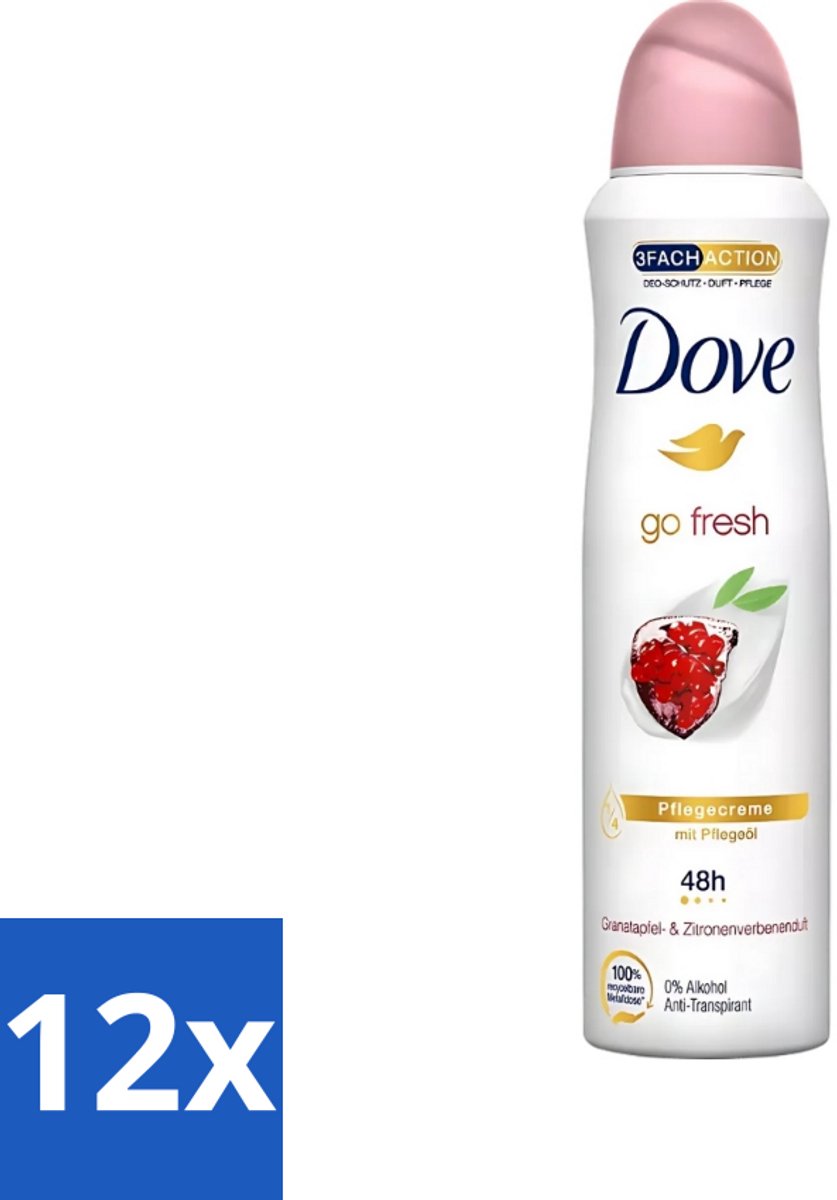 12 x Dove - Deodorant - Go Fresh Granaatappel - Frisse en fruitige geur - 150 ml - Dove Go Fresh - Granaatappel - Anti-transpirant Spray - Frisheid - Huidverzorging