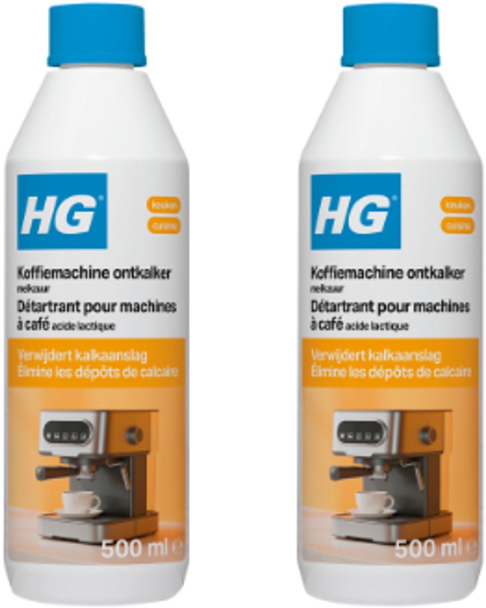 HG Koffiemachine Ontkalker met Melkzuur – 2x 500 ml – 1 Liter – Tegen Kalkaanslag