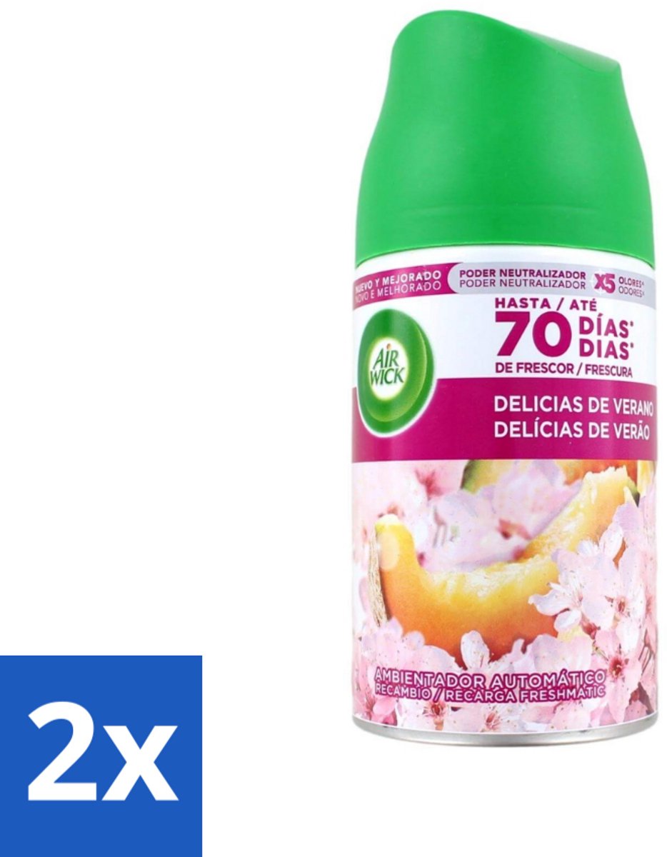 2 x Air Wick - Luchtverfrisser Navulling - Zalige Zomer - Automatische Spray - 250 ml - Zalige Zomer - Geurverspreiding - Automatische Geur - Geurstop Technologie - Geurintensiteit