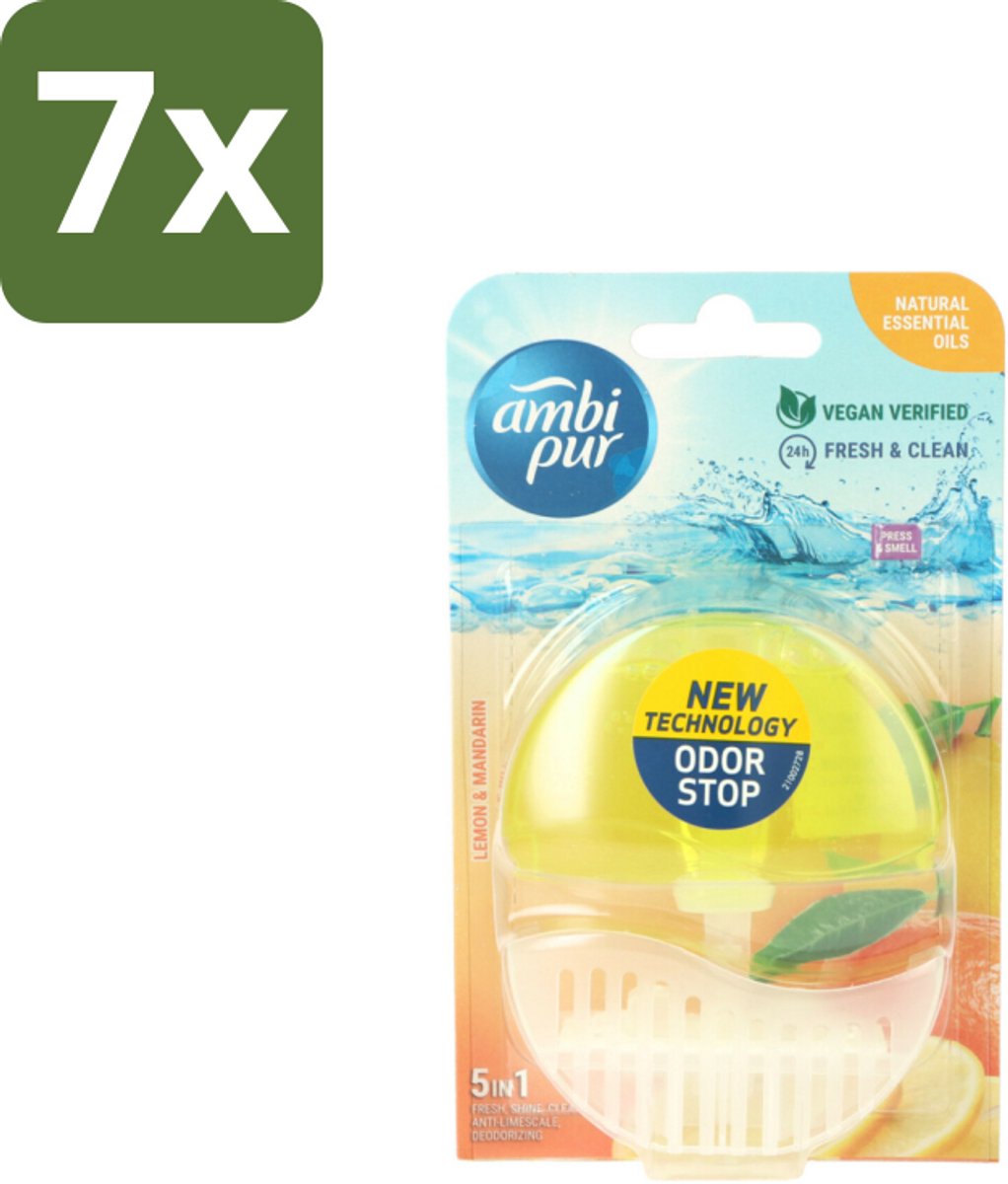 7 x Ambi Pur Toiletblok Starterkit 5in1 Lemon & Mandarine - Toiletblok - Toilet Hygiëne - Citrus Geur - Frisse Geur - Kalkvoorkomend