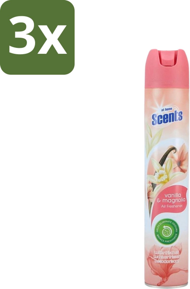 3 x At Home - Scents - Luchtverfrisser - Vanilla & Magnolia - Verwijdert Vieze Geurtjes - 400 ml - Luchtverfrisser - Geur - Vieze Geurtjes - Geur Neutraliseren - Geur Verspreiding