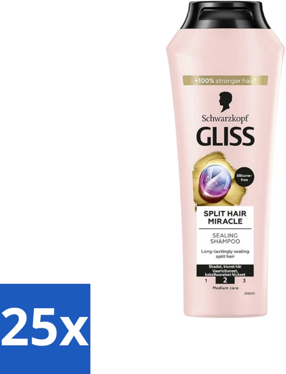 25 x Gliss-Kur - Shampoo - Split Hair Miracle - Herstelt Gespleten Haarpunten - 400 ml - Gespleten Haarpunten - Haar Herstel - Haar Versterken - Hydrolyzed Keratine - Vitamine E