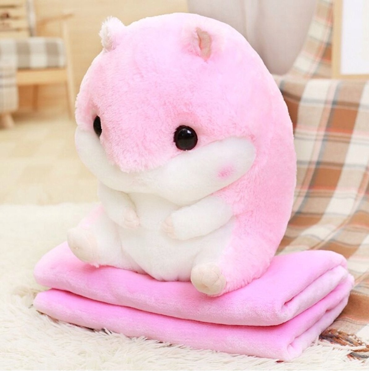 Pluche Hamster Knuffel met Deken 3-in-1 - Zacht Roze