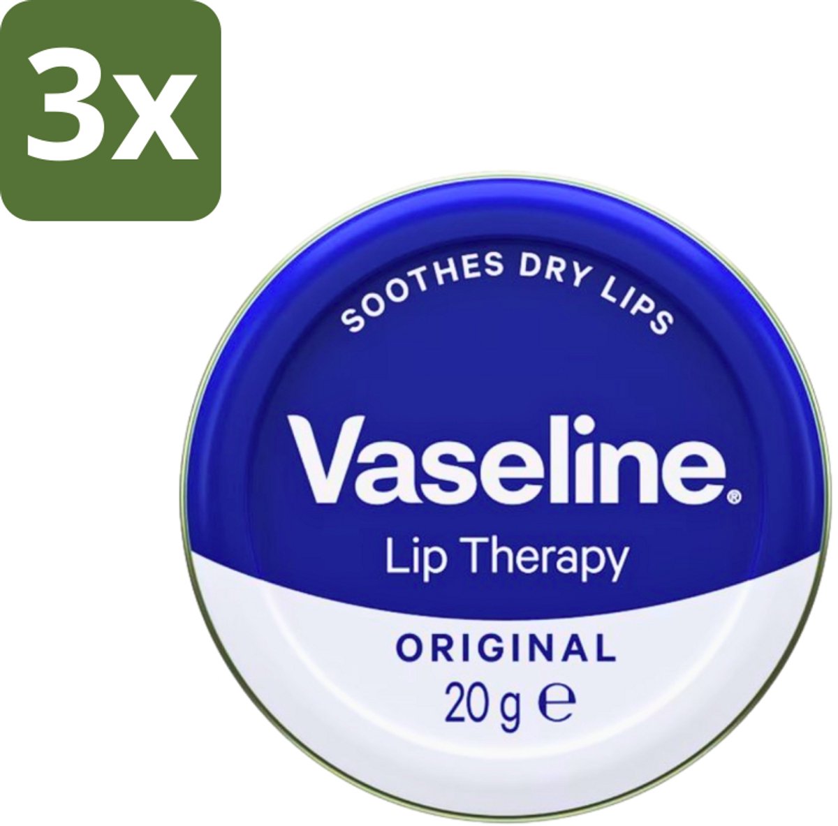 3 x Vaseline - Original - Lip Therapy - Beschermend - 20 g - Lippenbalsem - Lippenbescherming - Vocht Vasthouden - Droge Lippen Verzachten - Uitdroging Voorkomen