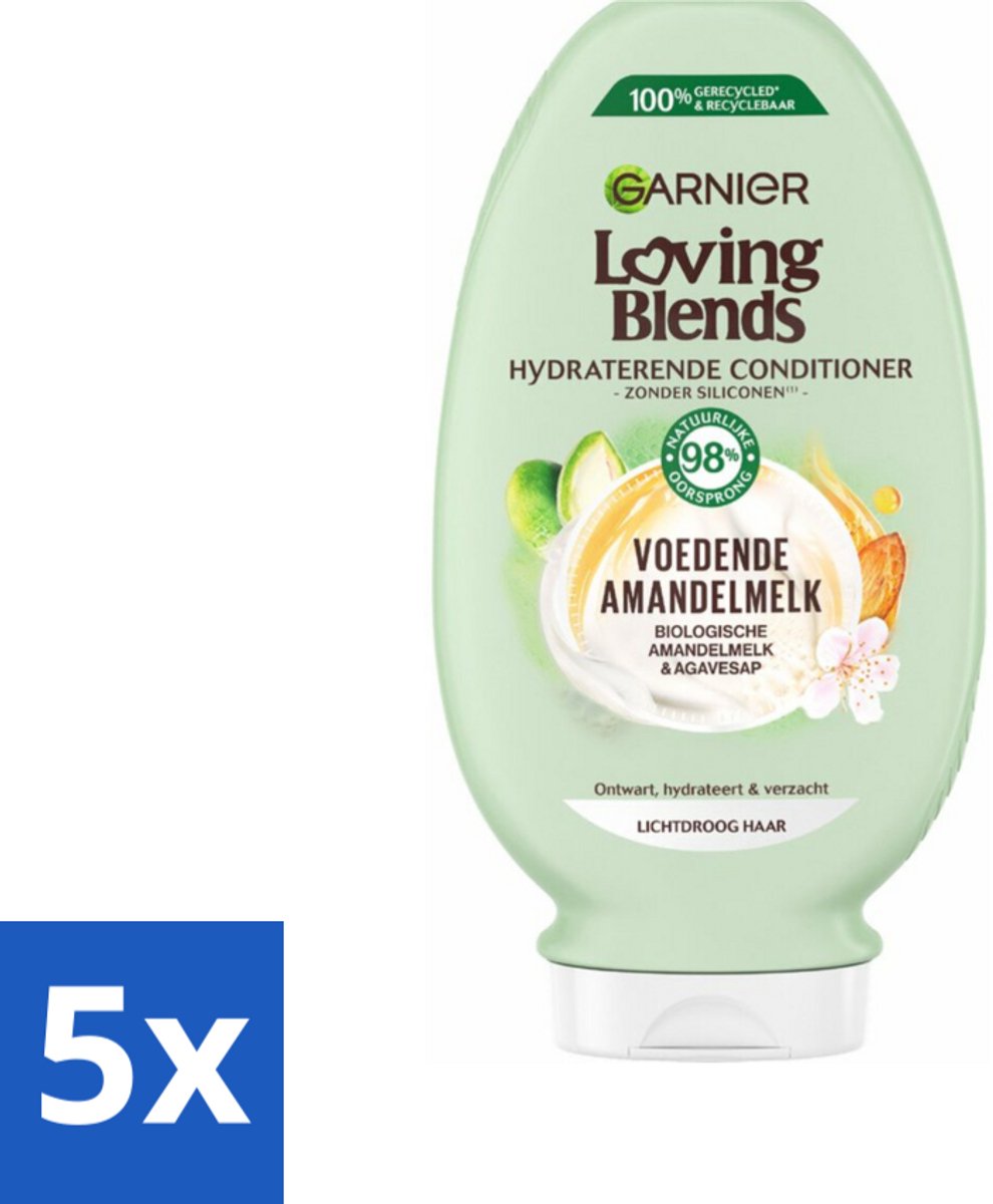 5 x Garnier Loving Blends Voedende Amandelmelk Conditioner 250 ml - Lichtdroog Haar - Voedende Conditioner - Amandelmelk - Biologisch Haarverzorging - Hydraatatie