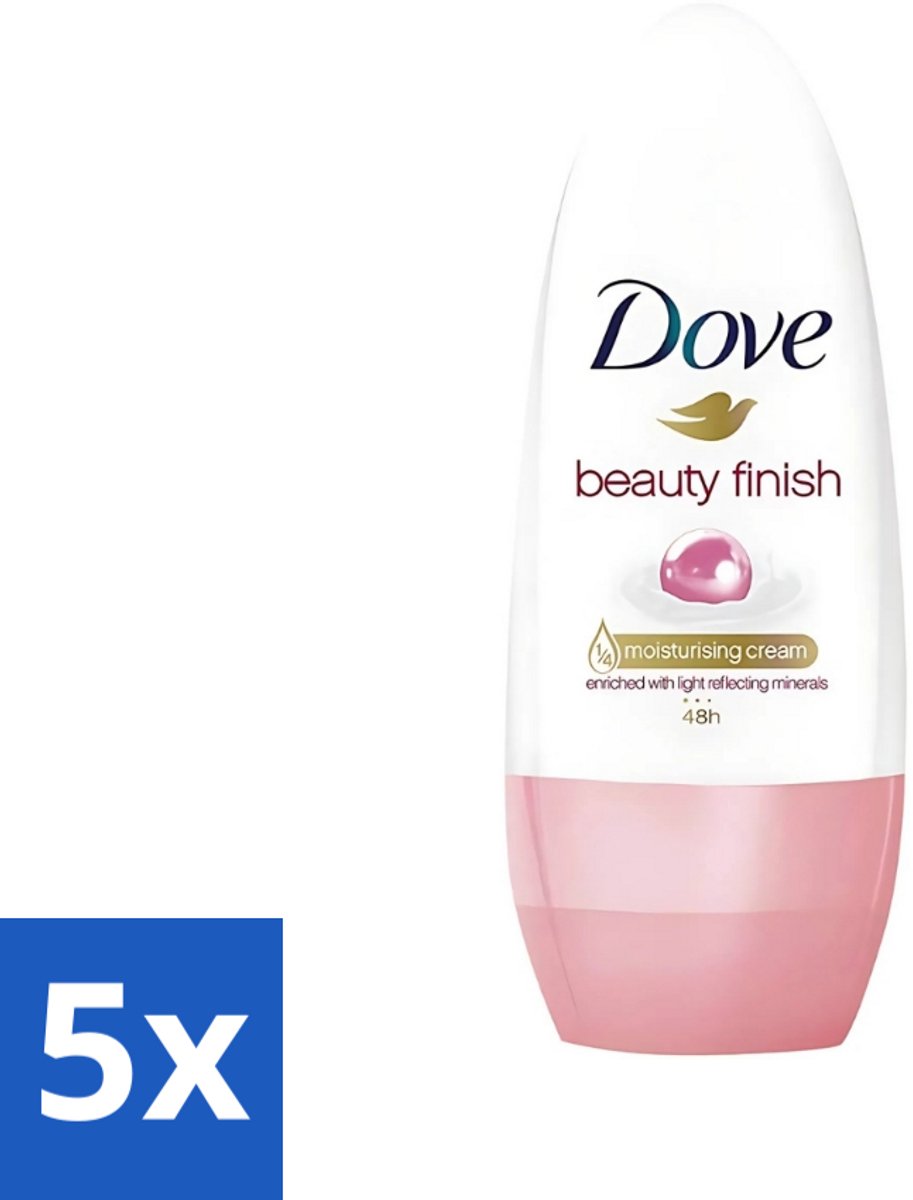 5 x Dove - Deodorant - Roll-On Beauty Finish - Soepele geur en verzorging - 50 ml - Dove Beauty Finish - Deodorant Roll-on - Beauty Mineraal - Verzorgde Oksels - Alcoholvrije Deodorant