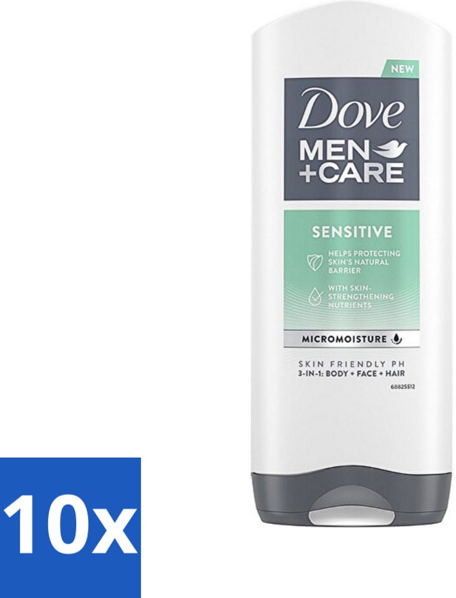 Dove - Shower Gel - 3-in-1 - Men Care Sensitive - Verfrissend en zacht - 400 ml - Bulkverpakking - 10 stuks