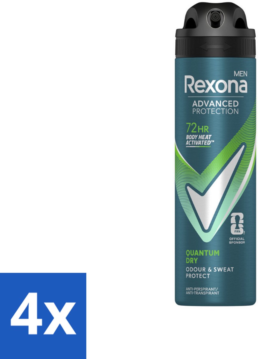 4 x Rexona Men Deodorant Spray Advanced Protection Quantum Dry 150 ml - Deodorant Spray - Zweetbestendig - Frisheid - Transpiratiebestendig - Motion Sense