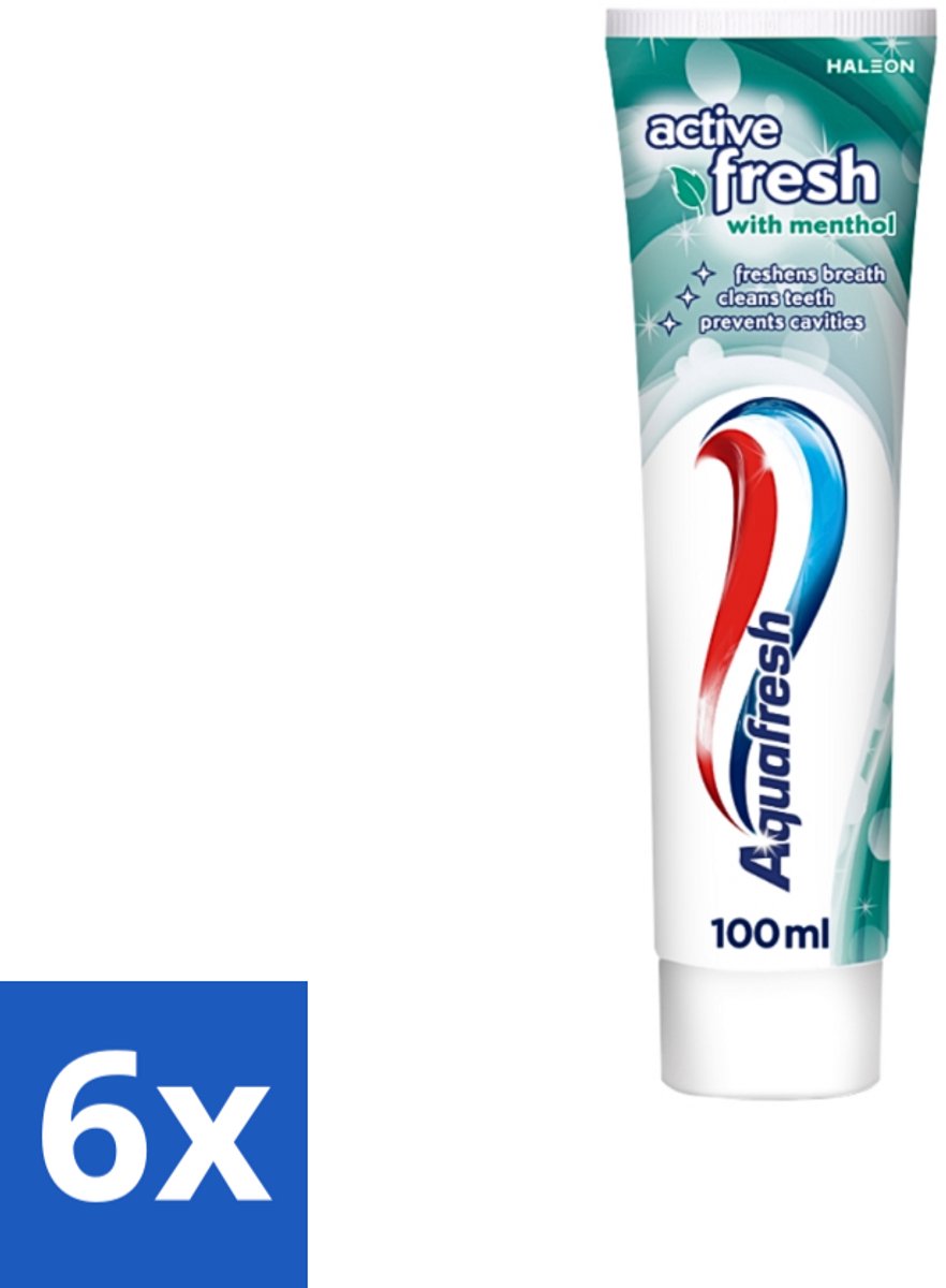 6 x Aquafresh - Tandpasta - Verfrissende Reiniging - Menthol - 100 ml - Tandpasta - Menthol - Verfrissende Reiniging - Mondverfrissing - Tandplak