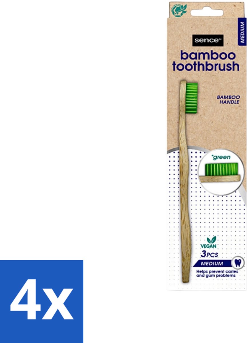 4 x Sence - Bamboo - Tandenborstels - Medium - Set van 3 - Groen - Tandenborstel - Bamboo Tandenborstel - Duurzaam Tandenborstel - Vegan Tandenborstel - Plasticvrije Tandenborstel