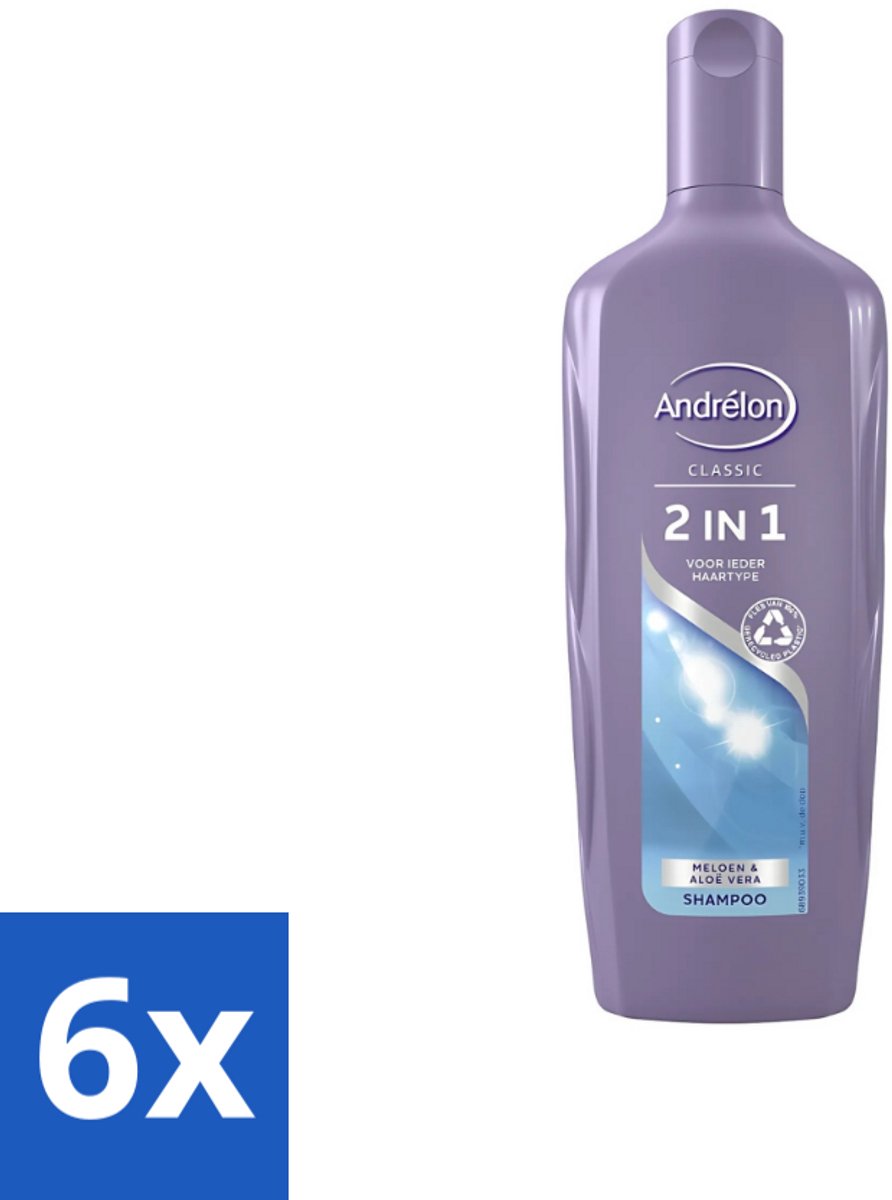 6 x Andrélon - 2-in-1 - Shampoo - Voor Snel & Effectief Wassen - 300 ml - 2-in-1 Shampoo Conditioner - Snel Wassen - Haar Verzorgen - Meloen En Aloë Vera - Hydraat