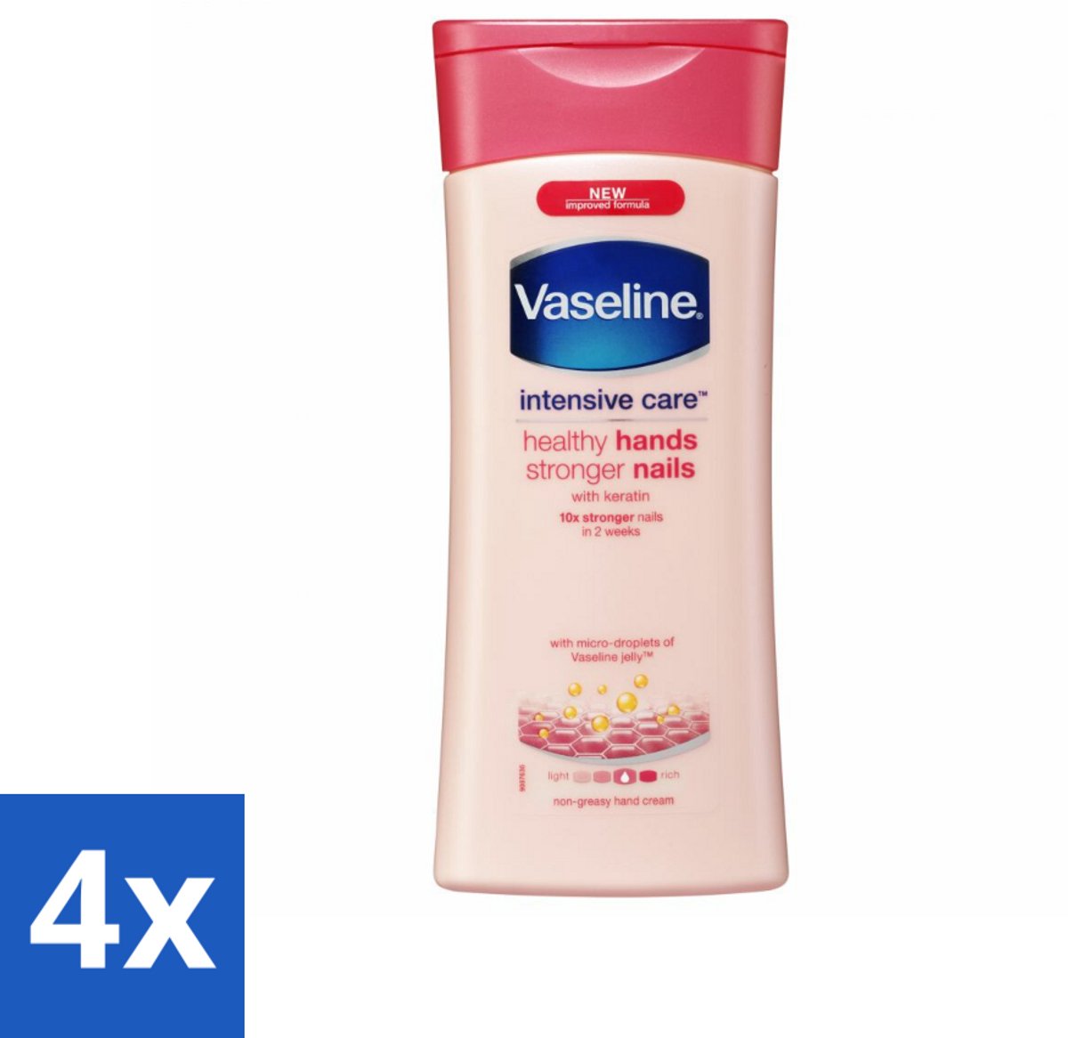 4 x Vaseline Handcreme Healthy Hands & Stronger Nails 200 ml - Handcrème - Nagelversterking - Keratine - Hydratatie - Handverzorging