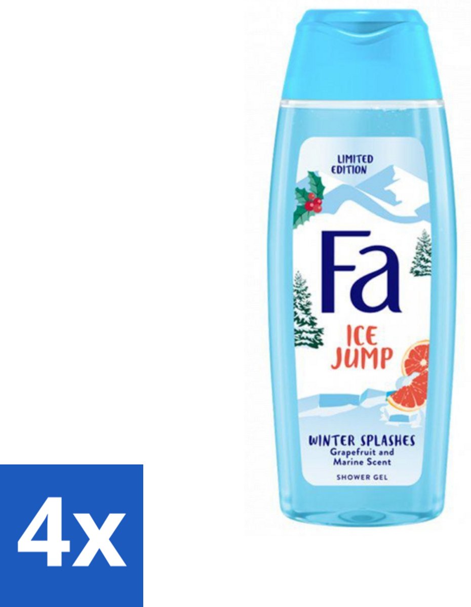 4 x Fa - Douchegel - Winter Splashes Ice Jump - Frisse Geur & Verfrissing - Verzorgend - 250 ml - Douchegel - Zeebries - Grapefruit - Winter - Verfrissend