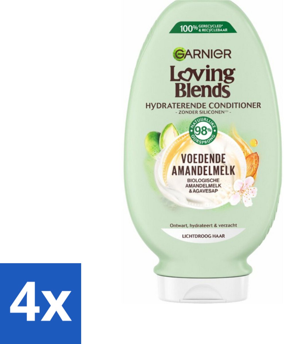 4 x Garnier Loving Blends Voedende Amandelmelk Conditioner 250 ml - Lichtdroog Haar - Voedende Conditioner - Amandelmelk - Biologisch Haarverzorging - Natuurlijke Ingrediënten