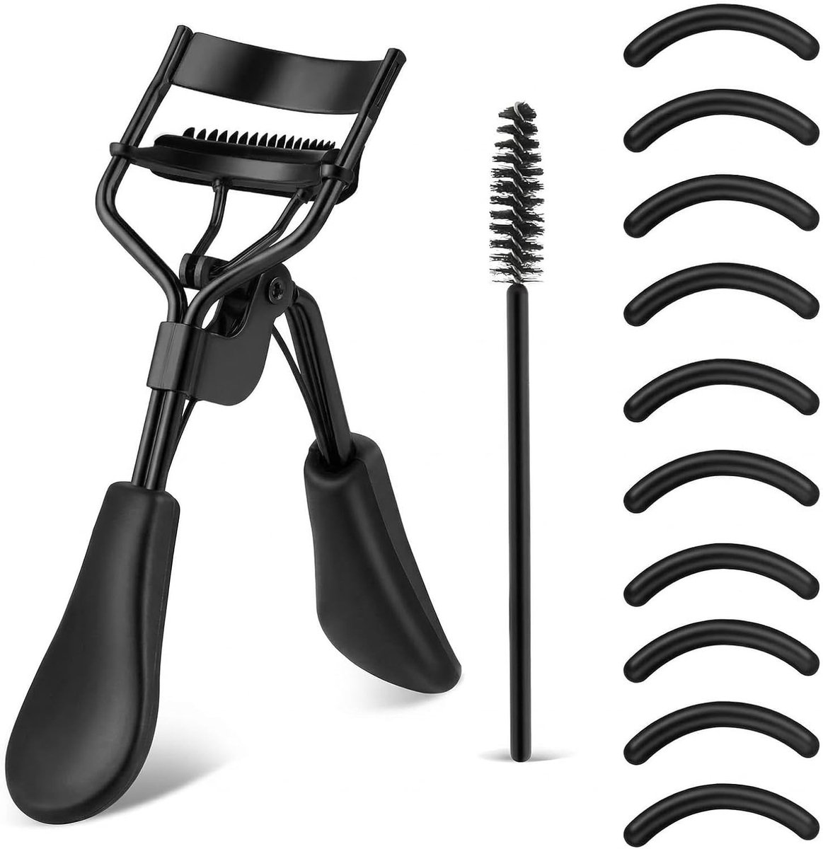 Professionele Wimperkruller Set met Geïntegreerde Kam en 10 Vervangpads voor Dramatisch Gebogen Wimpers en Perfecte Oogmake-up
