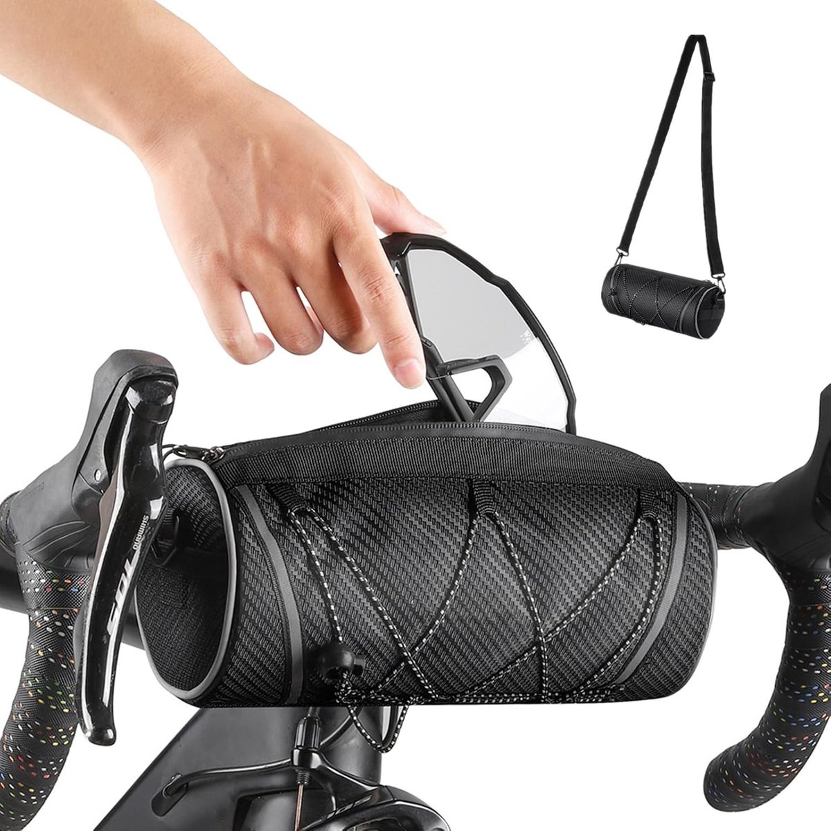 Multifunctionele Fietstas voor Handvat, 2 Liter, Reflecterende Band, Ideaal voor Mountainbike en Racefiets, Zwart