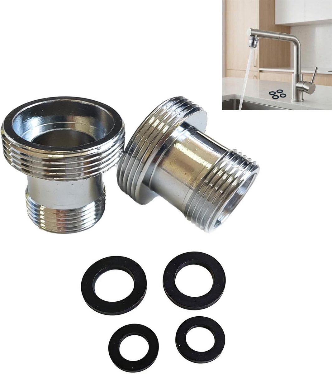 Faucet Adapter M16 naar M22, Dubbel Draad Male Adapter met Seals voor Keuken, Badkamer en Wasmachine, Waterbesparende Accessoire voor Kranen