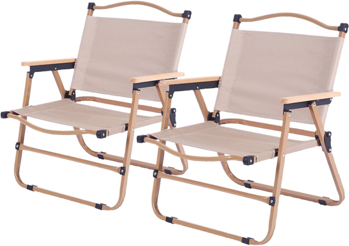 2pcs Campingstoelen - Opvouwbare Visstoel & Strandstoel met Armleuningen - Compact & Lichtgewicht Klapstoel tot 80kg - Zithoogte: 30cm - Voor Camping, Tuin & Buiten - Khaki