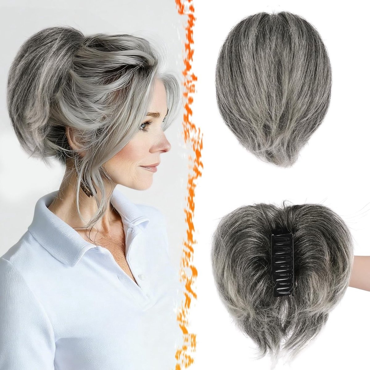 Korte Grijze Echte Haar Ponytail Extension met Buigbare Metalen, 20cm Klip voor Dikke Natuurlijke Staart en Messy Bun voor Vrouwen, Ideaal voor Dagelijks Gebruik en DIY Stijlen
