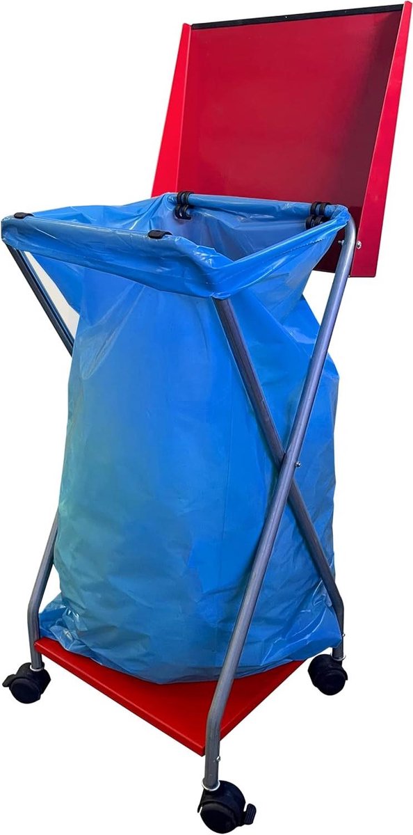 Vuilniszakhouder - Afvalzak standaard - Afval sorteren - Met 4 zwenkwielen - 120 liter - Zilverkleurig