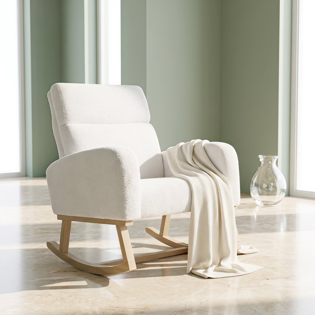 Schommelstoel - Relaxstoel babykamer - 69,2x78,5x87 cm - Fauteuil - Voedingsstoel - Relaxstoel voor Lezen en Ontspannen - Teddy - Wit