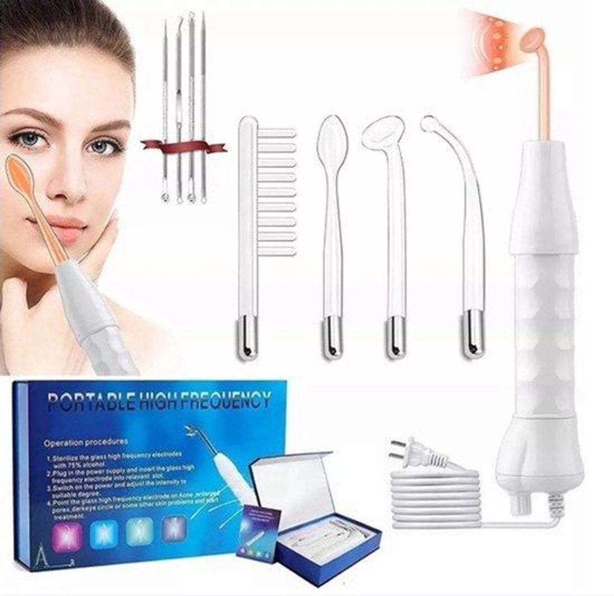 casalora® - Huidverjongingsapparaat - Facelift apparaat - Hoogfrequente staaf - met 4 rode neon HF-sticks - Draagbare hoogfrequente gezichtsapparaten - Cosmetisch behandelingsapparaat - Gezichtsmassager - voor huidverstrakking