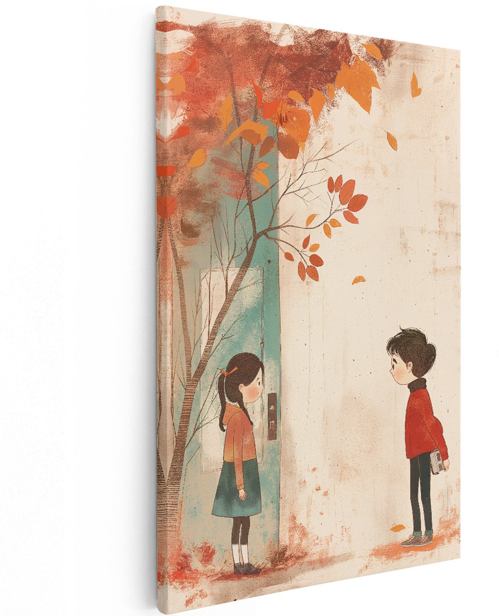 Artaza Canvas Schilderij Kinderen - 100x150 cm - Groot - Wanddecoratie Kinderkamer - Muurdecoratie Herfst - Decoratie Meisje En Jongen
