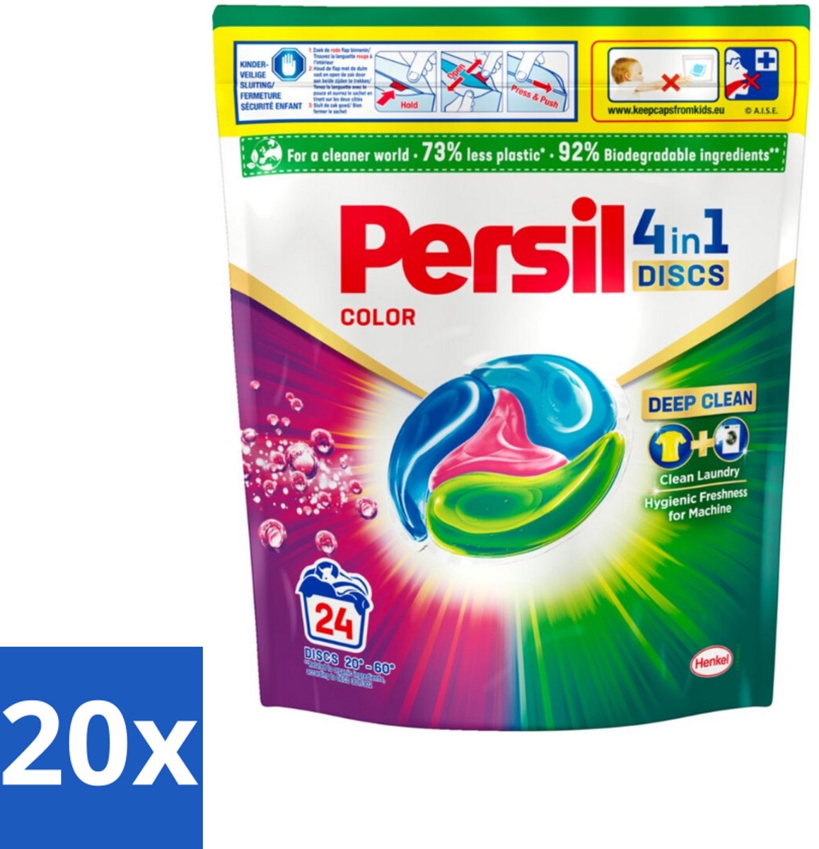 Persil - Wasmiddelcapsules - 4-In-1 Discs - Gekleurde Was - 24 Wasbeurten - Bulkverpakking - 20 stuks