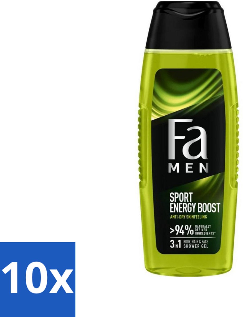 Fa Men - Sport Energy Boost - Doucemiddel - Voor Lichaam, Haar & Gezicht - 250 ml - Bulkverpakking - 10 stuks