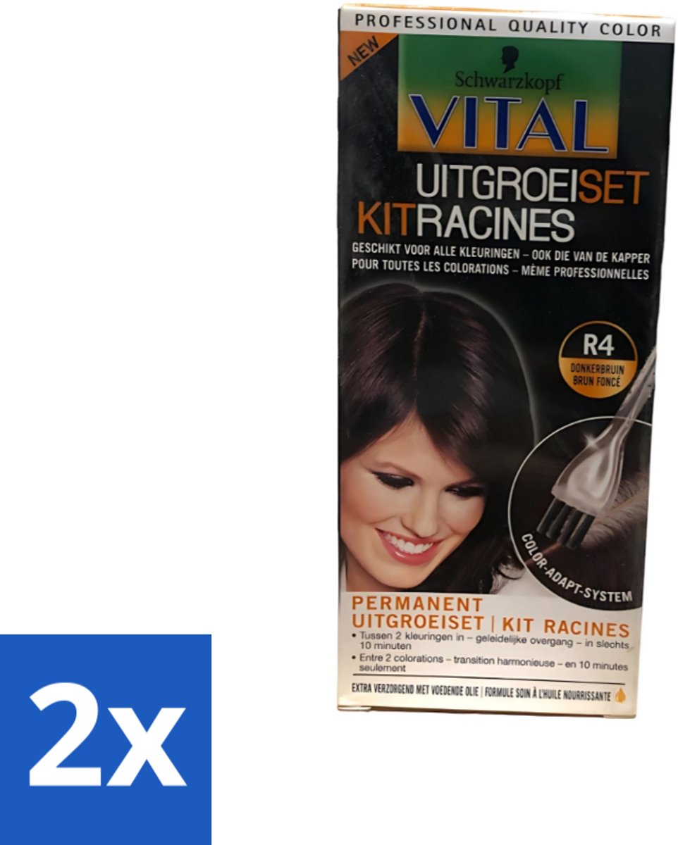 2 x Schwarzkopf Vital - Haarverf - Uitgroeiset - R4 Donkerbruin - 60 ml - Haarverf - Uitgroei - Donkerbruin Haar - Haarkleur Bijwerken - Haarverf Voor Uitgroei