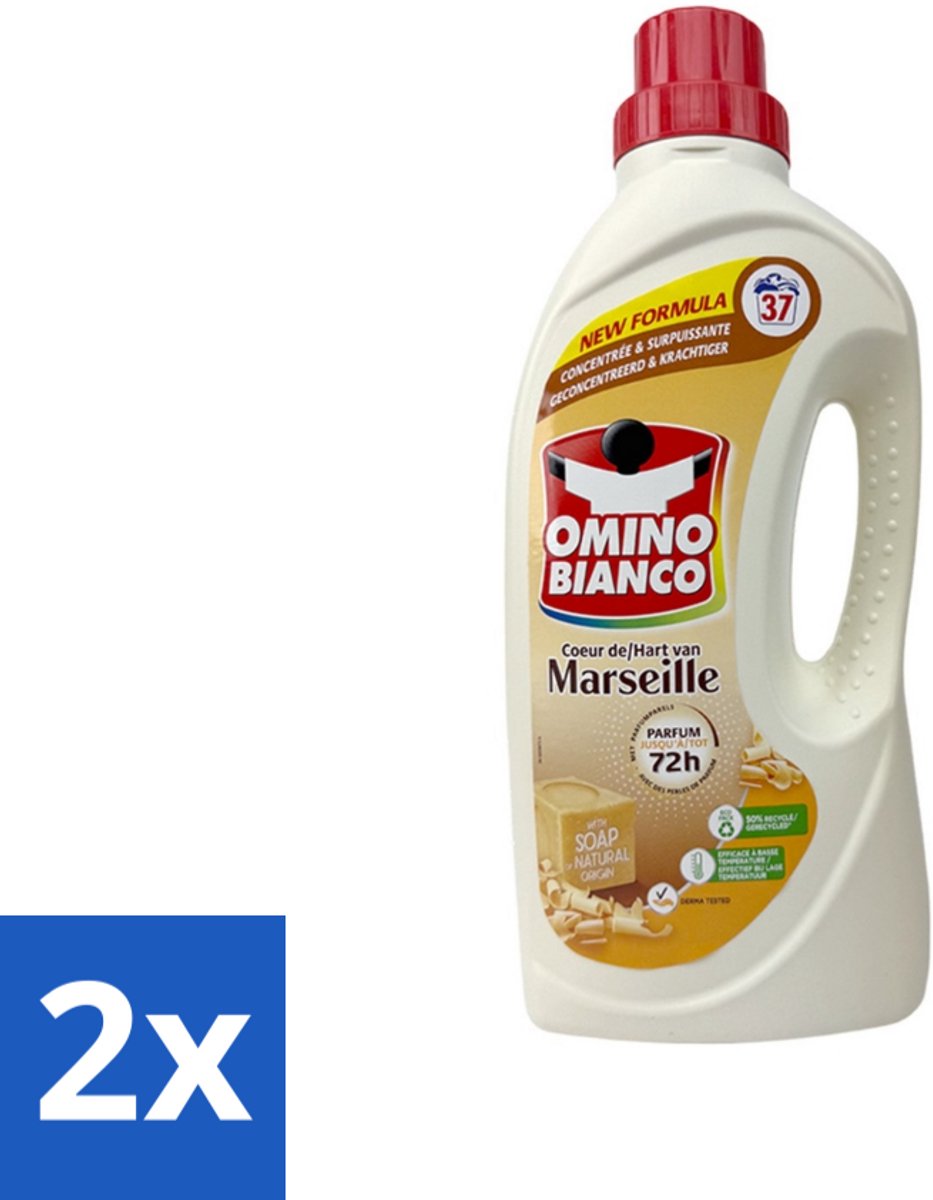2 x Omino Bianco - Marseille - Wasmiddel - Natuurlijke Zeep - Witte & Gekleurde Was - 37 Wasbeurten - Marseille Zeep - Wasmiddel - Natuurlijke Zeep - Vlekkenverwijderaar - Wasparfum