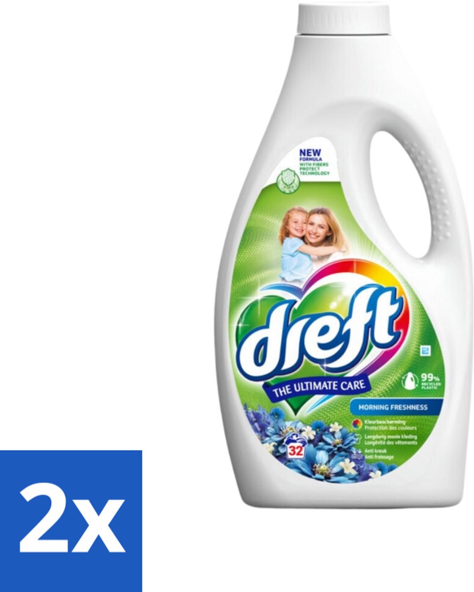 2 x Dreft Vloeibaar Wasmiddel Ochtendfris 32 Wasbeurten 1,4 liter - Wasmiddel - Gekleurde Was - Wasverzachter - Frisse Geur - Kleurbescherming