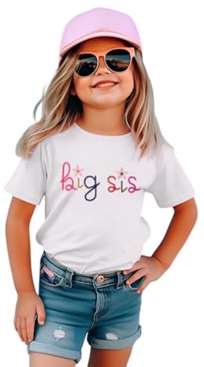 Schattige Big Sister T-shirt voor meisjes met borduurwerk – Perfect voor zomer en speciale gelegenheden