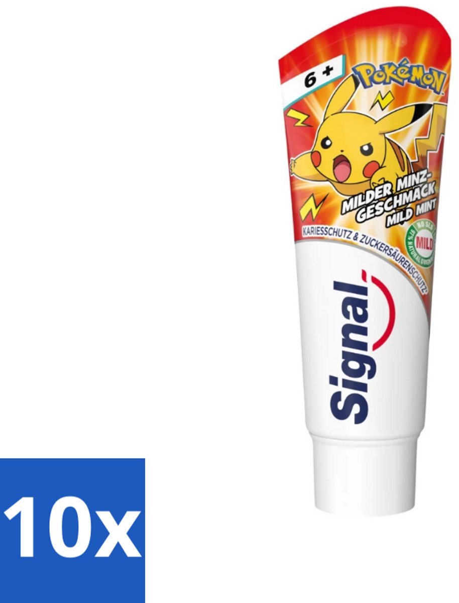 Signal - Pokémon - Tandpasta - Milde Munt Smaak - Anti-Tandsteen - Kinder 6+ Jaar - 75 ml - Bulkverpakking - 10 stuks