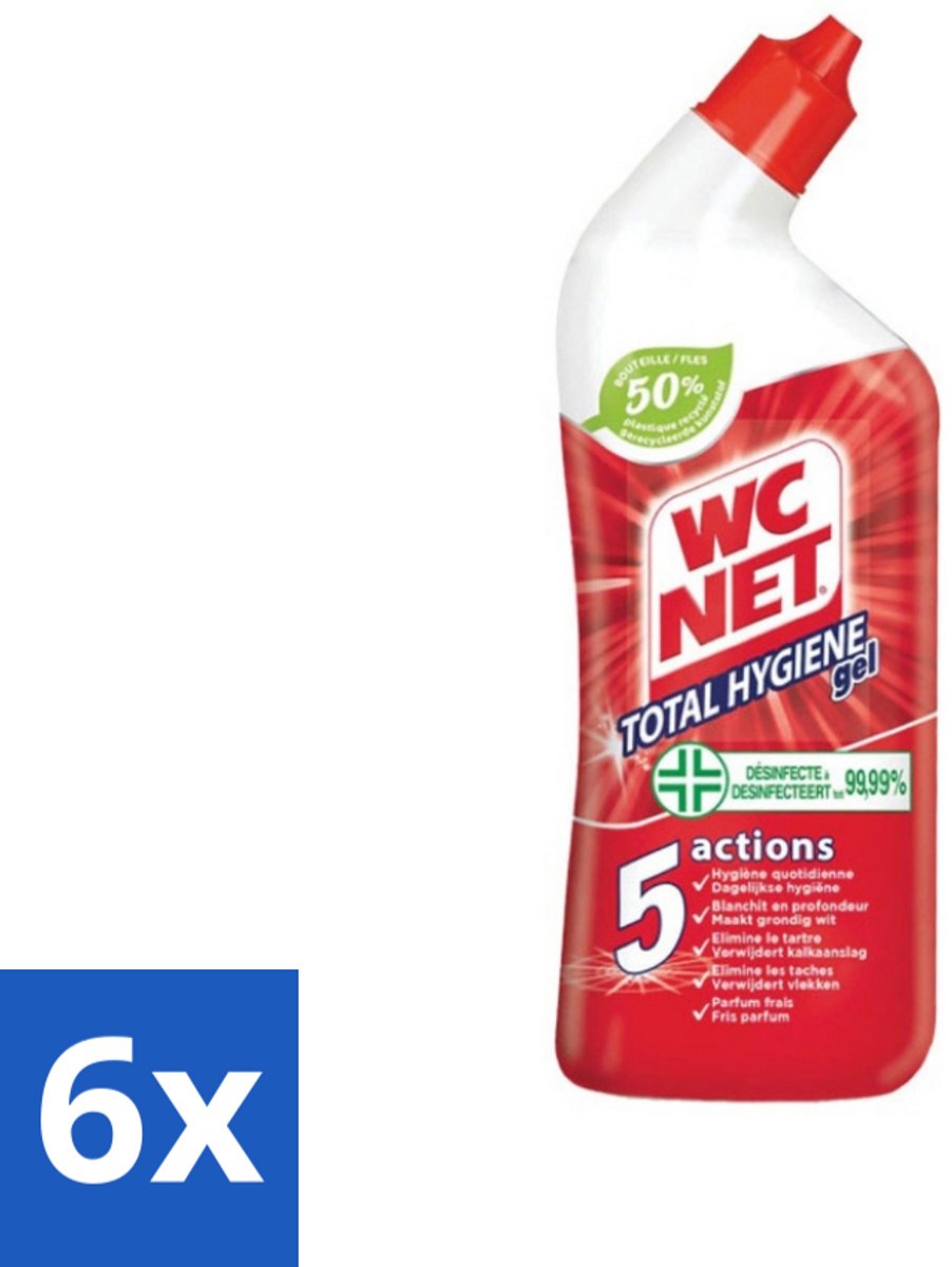 6 x WC Net - Toiletreiniger - Gel - Ontkalkt En Verwijdert Vlekken - 750 ml - Toilet Schoonmaak - Toilet Reiniger - Ontkalken Toilet - Vlekken Toilet - Toilet Glans