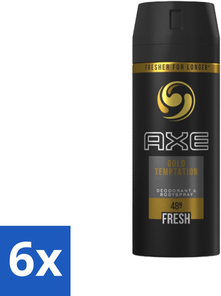 6 x Axe - Deodorant Bodyspray - 48hrs Fresh - Gold Temptation - 150 ml - Deodorant - Axe - Gold Temptation - 48 Uur Bescherming - Mannelijke Deodorant