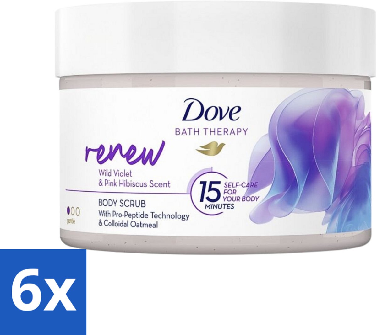 6 x Dove Bath Therapy Renew - Bodyscrub - Wilde Viooltjes & Roze Hibiscus - 295 ml - Huidverzorging - Bodyscrub - Exfoliëren - Dove - Voeden