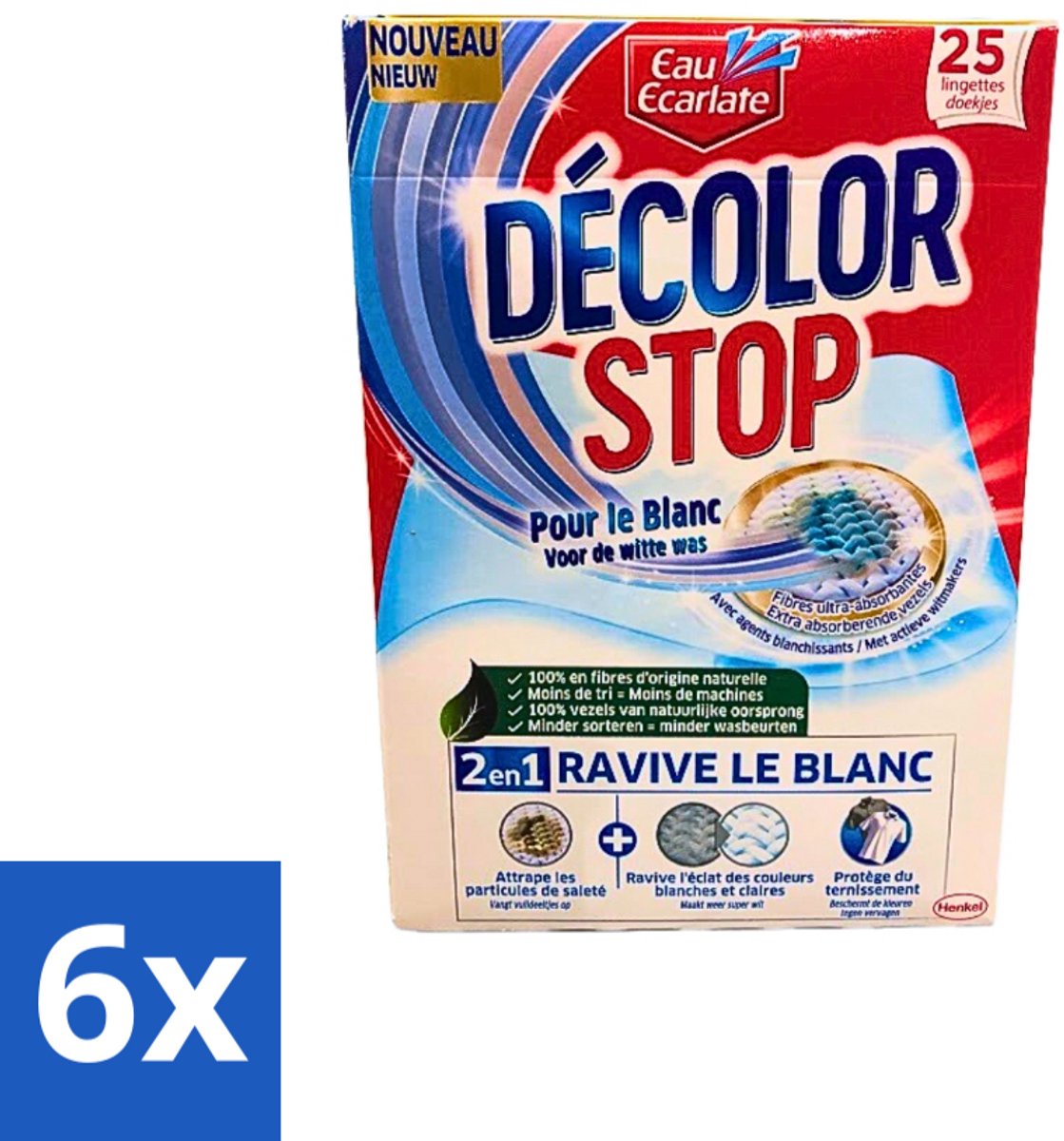 6 x Eau Eclarate - Sublim Blanc - Ultra Witmakend - 25 doekjes - Witte Textiel - Glans Herstellen - Witmaken - Textielreiniger - Vergrijzing Voorkomen