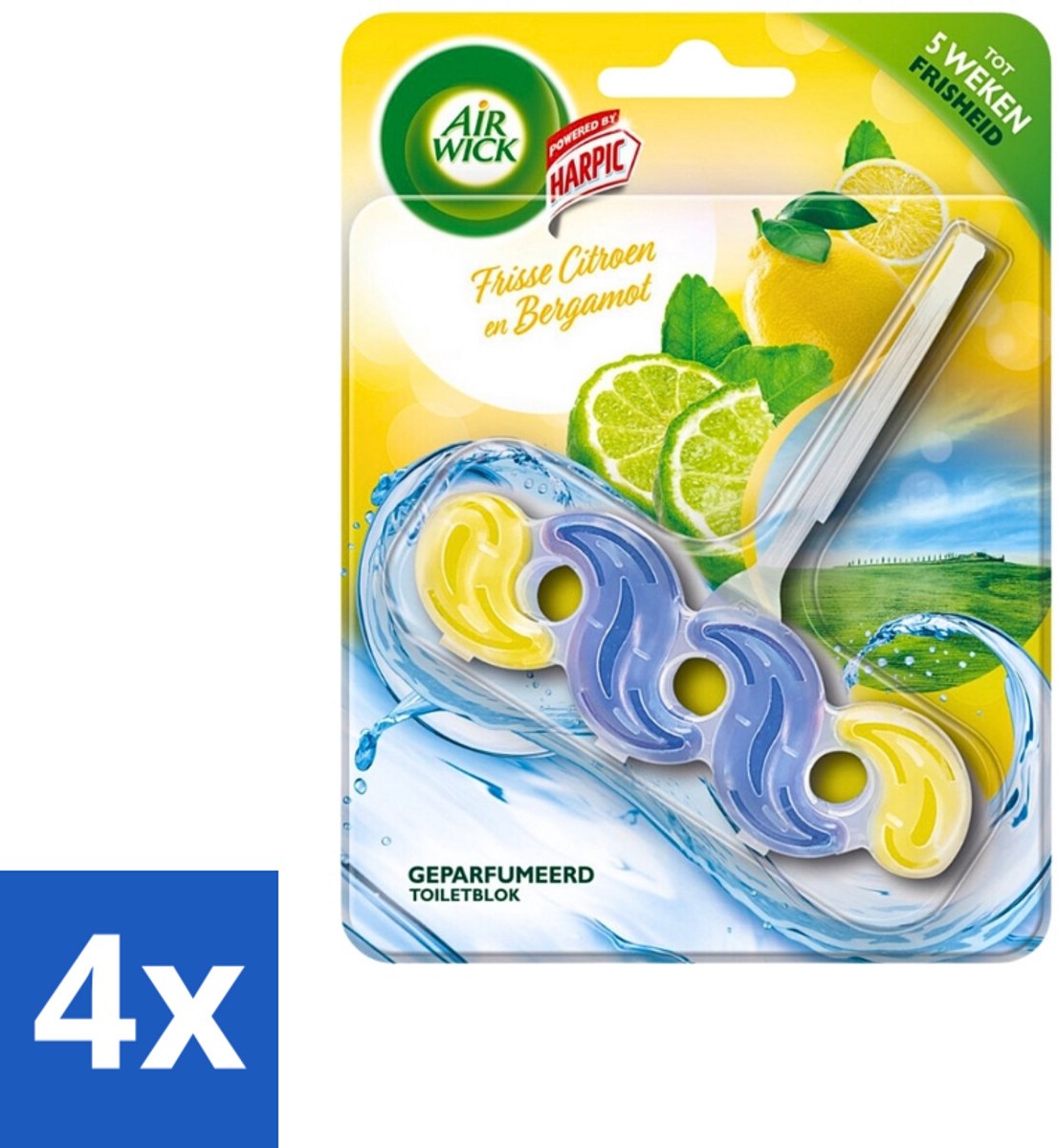 4 x Air Wick - Geparfumeerd Toiletblok - Citroen & Bergamot - 1 Stuk - Toiletblok - Luchtverfrissers - Wc Geur - Citroen Geur - Bergamot Geur