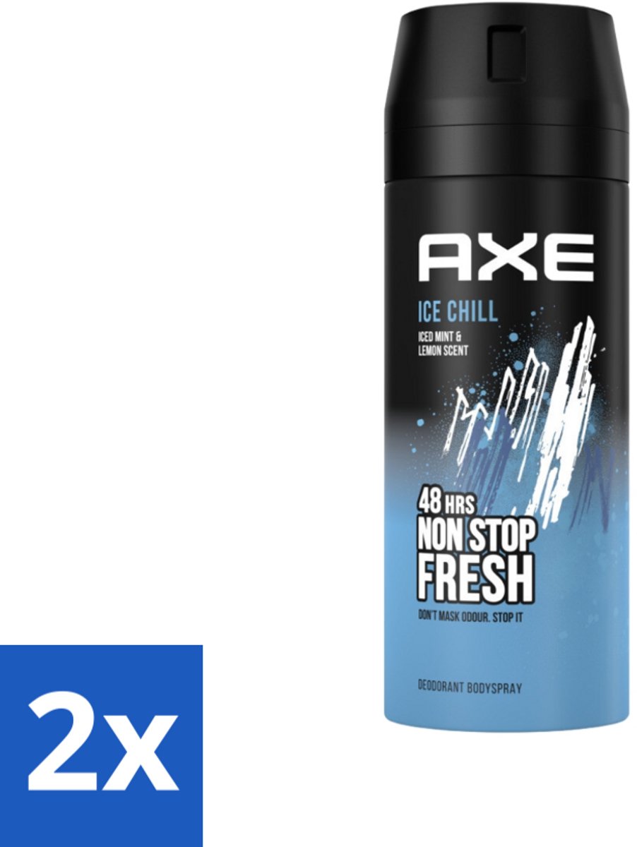 2 x Axe - Deodorant Bodyspray - 48hrs Fresh - Ice Chill - Iced Mint & Lemon - 150 ml - Deodorant - Axe - Ice Chill - Frisheid - Geur