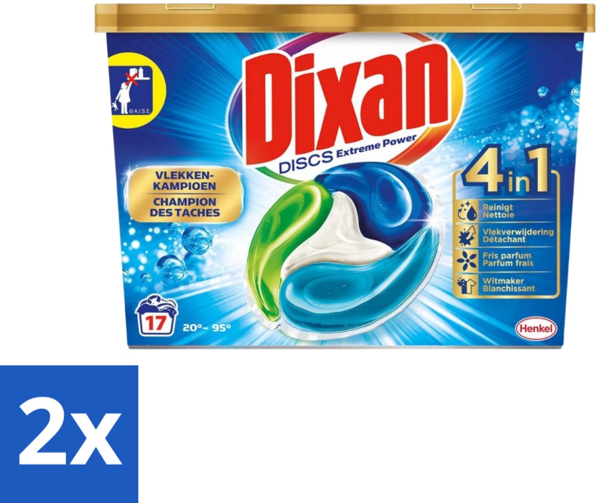 2 x Dixan Discs - Wasmiddelcapsules en Vlekverwijderaar - Extreme Power - Witte, Gekleurde & Zwarte Was - 17 Wasbeurten - Wasmiddelcapsules - Vlekkenverwijderaar - Wasmiddel - Dixan - Extreme Power