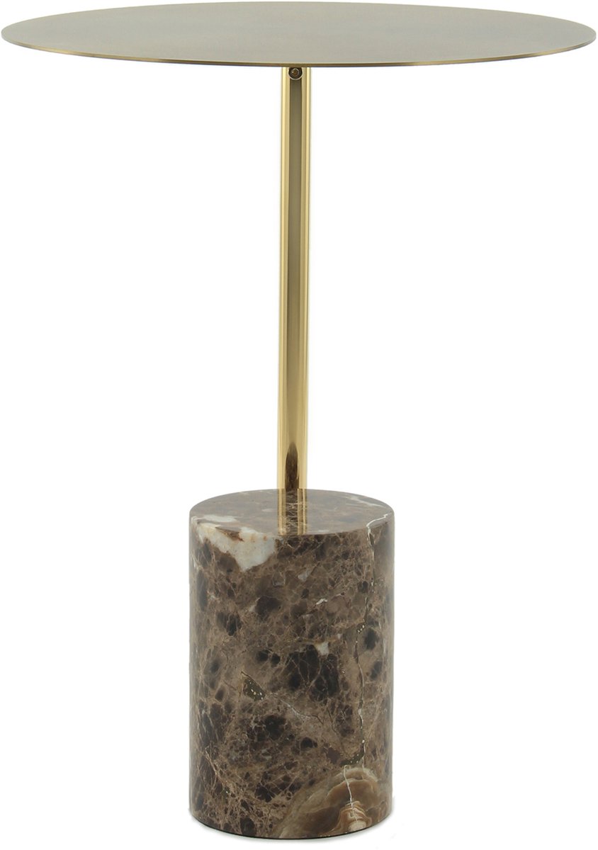 Padiro ronde bijzettafel Ø 40 x 54 cm - bruin - Modern Art-Déco Glamour Look - met marmeren voet - glazen tafelblad - onderstel van roestvrij staal
