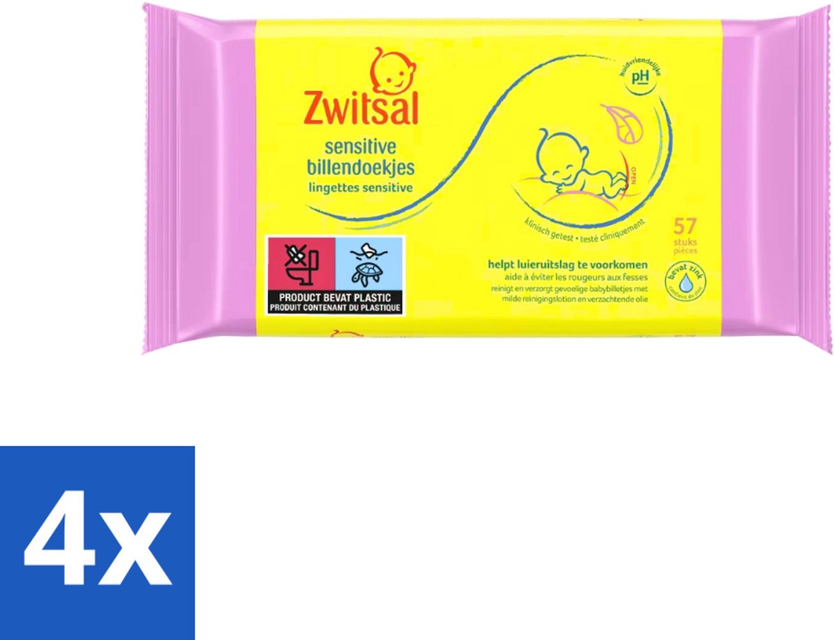 Zwitsal - Babyverzorging - Billendoekjes Sensitive - Voor de Gevoelige Babyhuid - 57 Doekjes - Voordeelverpakking - 4 stuks