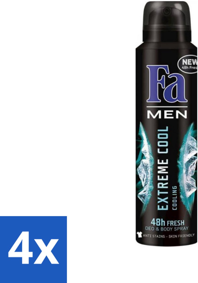4 x Fa Men - Extreme Cool - Deodorant Spray - Coolend - 150 ml - Mannen Deodorant - Deodorant Spray - Koele Geur - Frisse Geur - Langdurige Bescherming